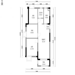 【武汉都市时空装饰】保和墨水湾 82平米三居室户型图