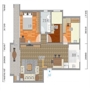 【武汉都市时空装饰 】保和墨水湾二居室110平米户型图