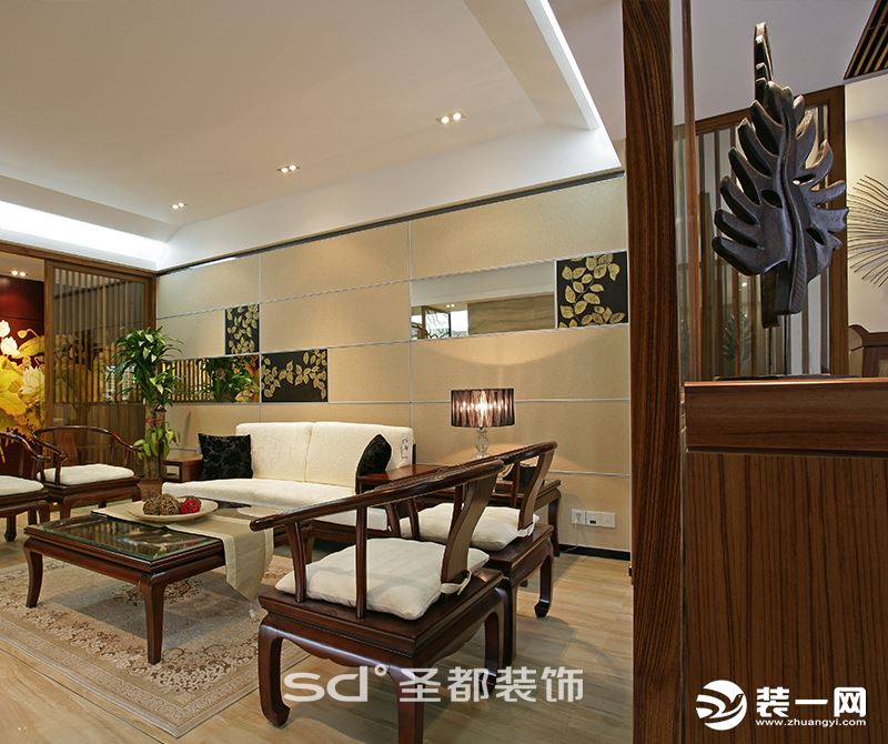 瑞江花园  四居室  新中式风格  客厅实景图