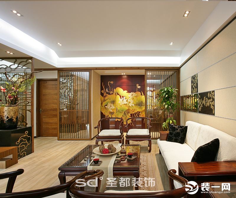瑞江花园  四居室  新中式风格   客厅实景图