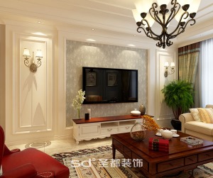 十里明珠  四居室 美式风格  客厅实景图