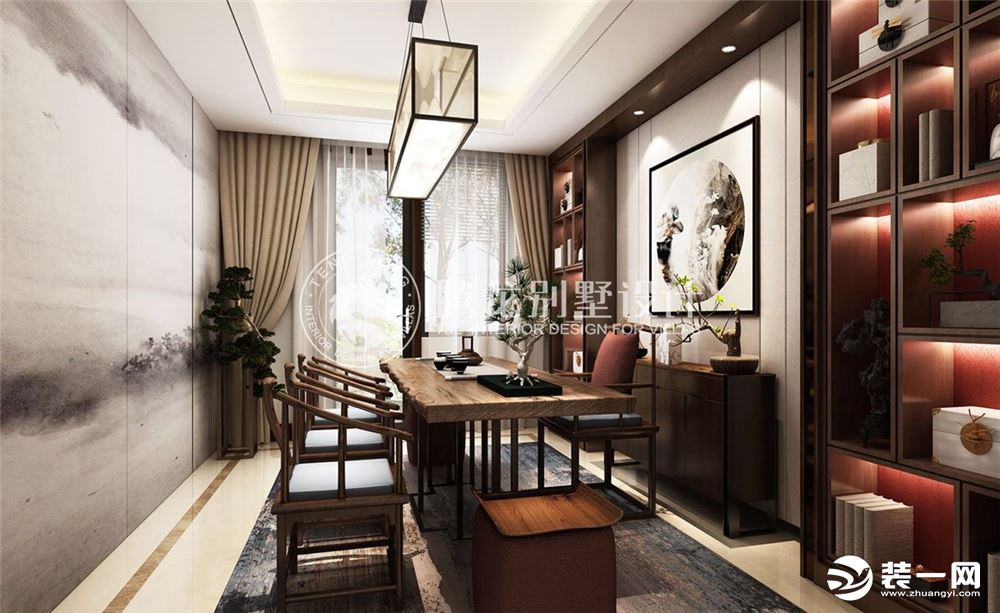 上海蓝堡别墅项目装修新中式风格设计方案展示，上海腾龙别墅设计师许文斌作品，欢迎品鉴