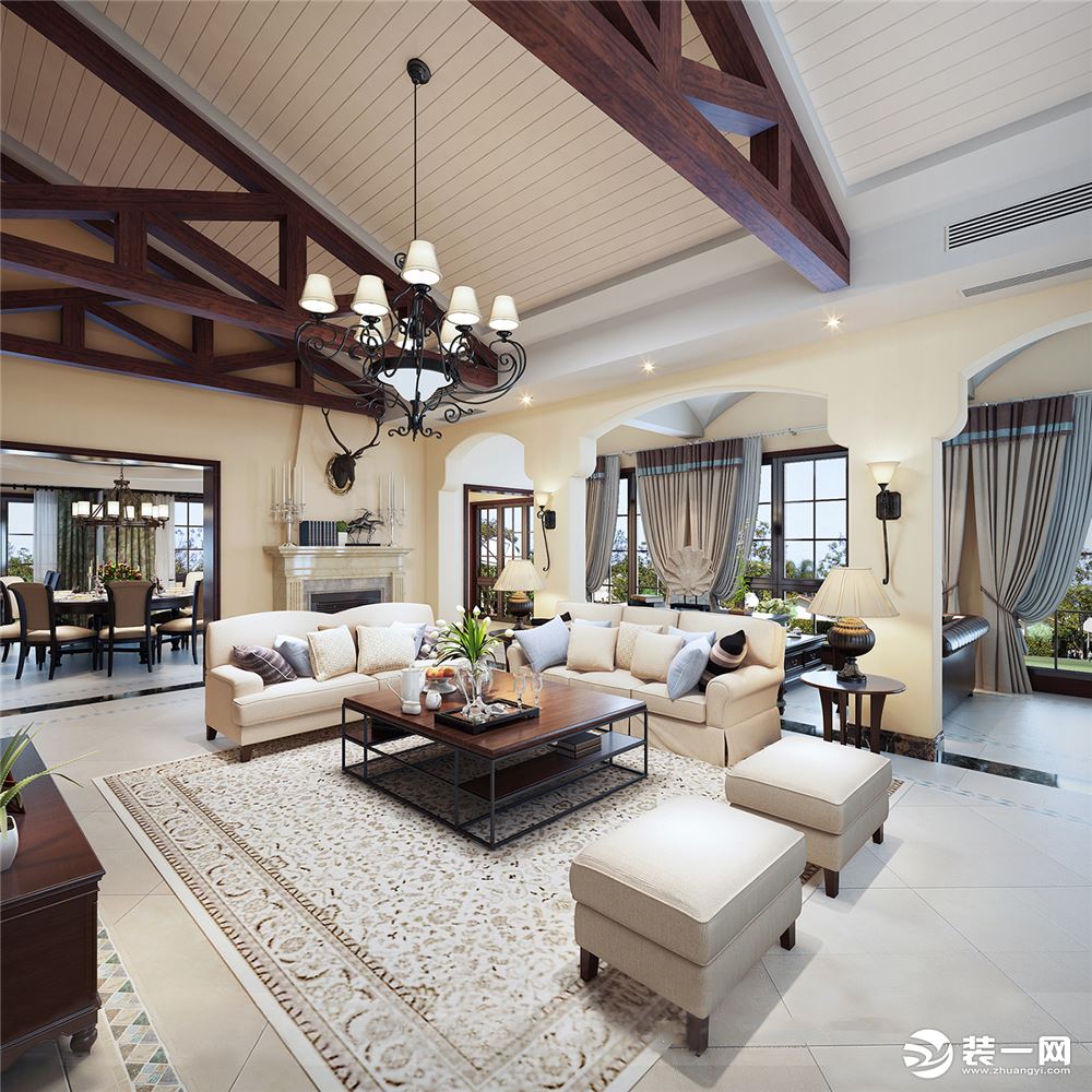夏州花园别墅装修新中式风格设计，上海腾龙别墅设计咨询预约电话：15800615719 