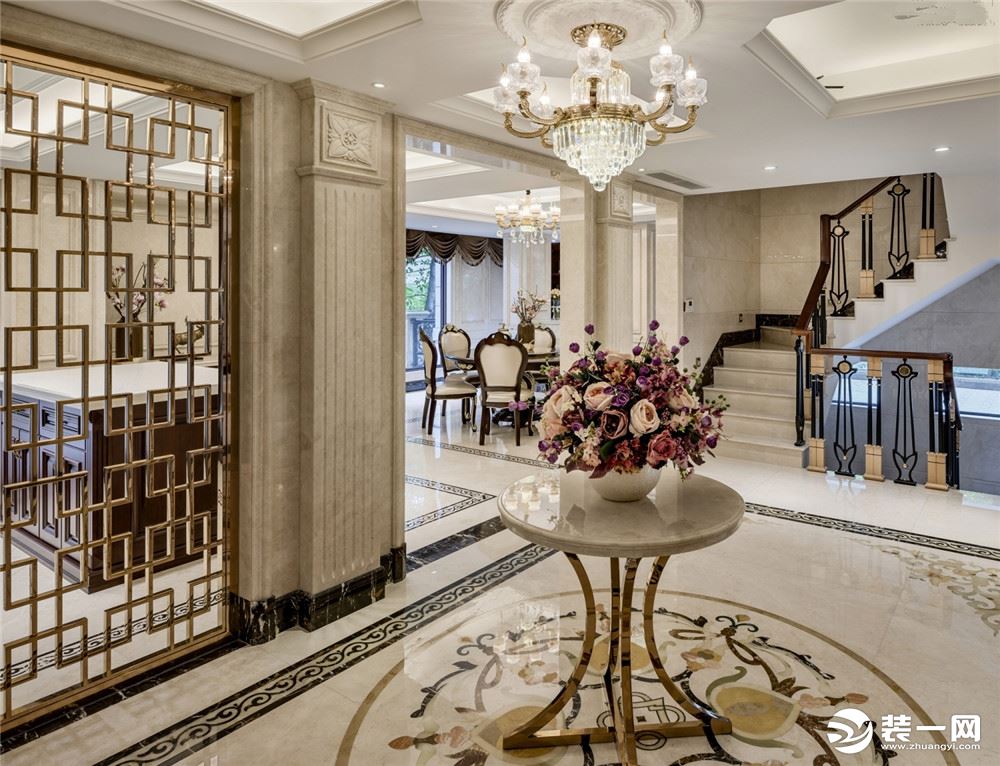 棕榈泉花园别墅项目装修欧美古典风格设计，上海腾龙别墅设计咨询预约电话：15800615719