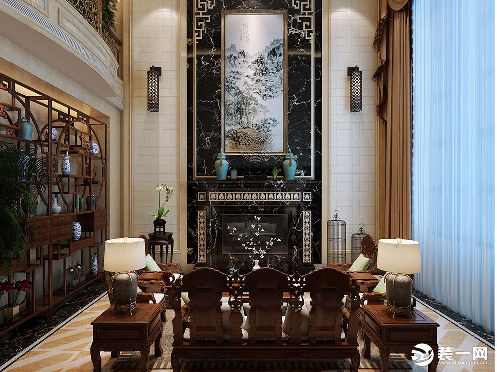 中式风格别墅设计案例展示，上海腾龙别墅设计作品，咨询预约电话：15800615719
