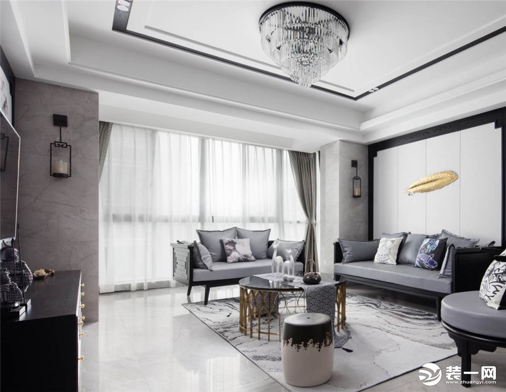 陆家嘴300平大宅项目中式风格设计案例展示，上海腾龙别墅设计作品