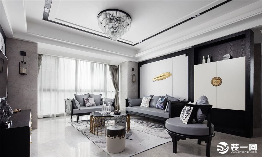 陆家嘴300平大宅项目中式风格设计案例展示，上海腾龙别墅设计作品