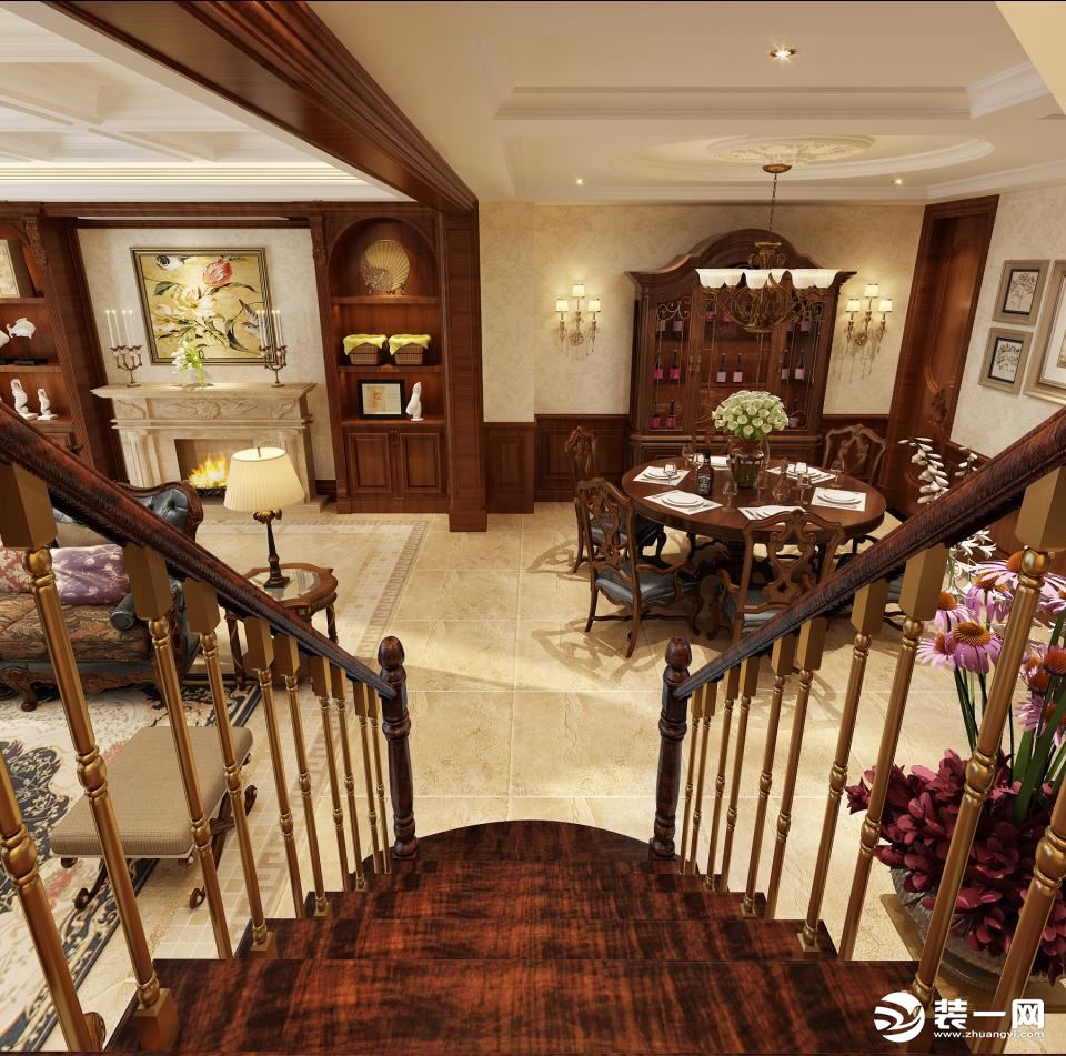 正荣国领别墅项目装修美式风格设计案例展示，上海腾龙别墅设计师刘月作品，欢迎品鉴！