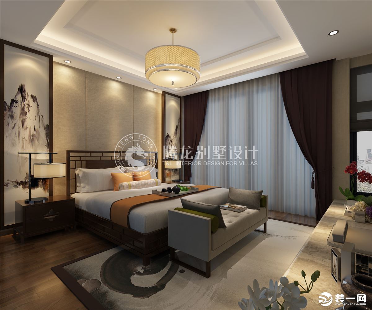 湖畔天下别墅项目装修新中式风格设计案例展示，上海腾龙别墅设计作品，欢迎品鉴