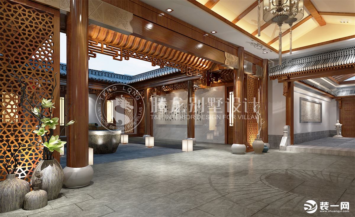 中式风格别墅装修案例，上海腾龙别墅设计赵文晋作品，咨询预约电话：15800615719