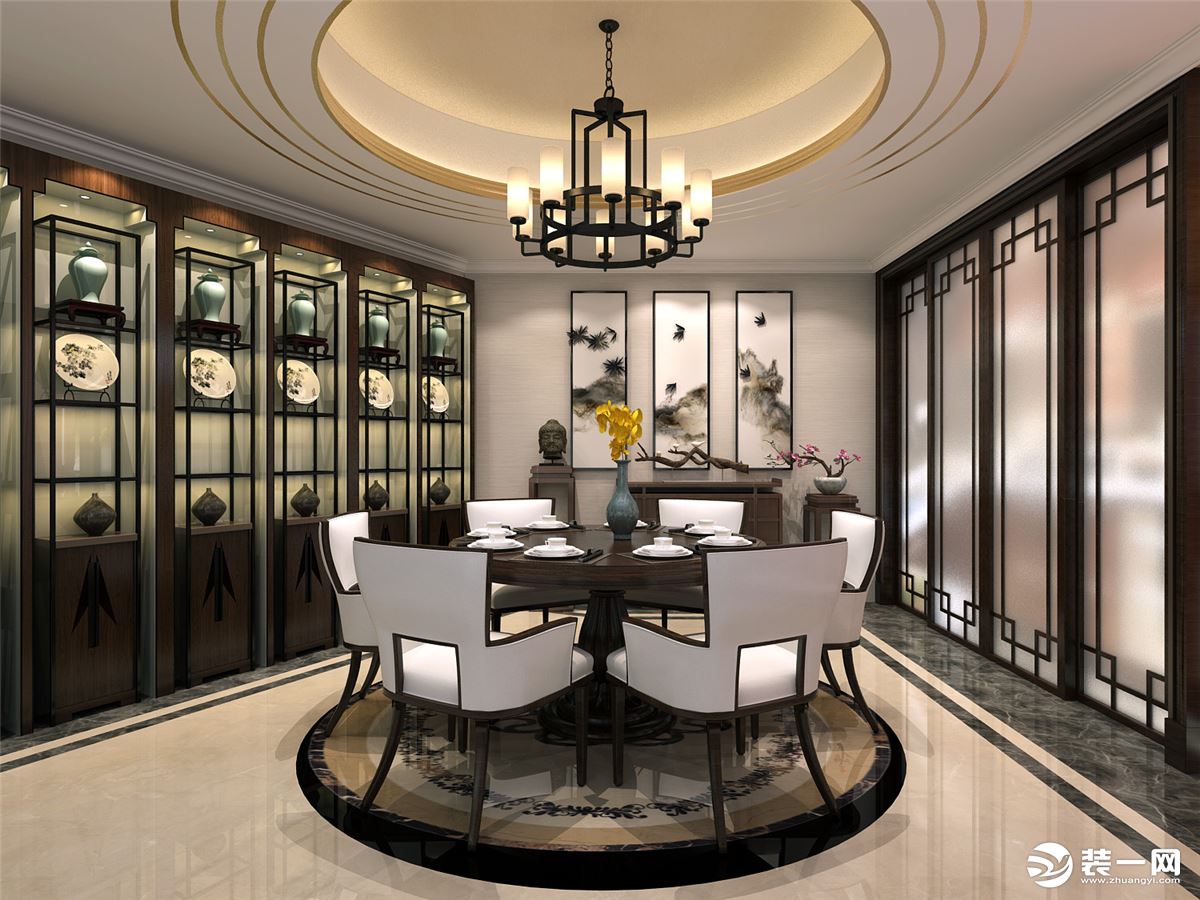 中式风格大平层设计案例展示，上海腾龙别墅设计师章伟作品，欢迎品鉴