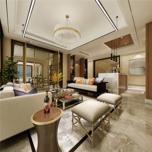 御涛园别墅项目装修新中式风格设计案例展示，上海腾龙别墅设计师林财表作品，欢迎品鉴！