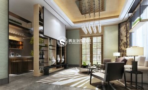 恒荣府邸别墅项目装修新中式风格设计，上海腾龙别墅设计咨询预约电话;15800615719