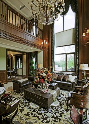 美式古典风格别墅装修完工实景展示，上海腾龙别墅设计咨询预约电话：15800615719