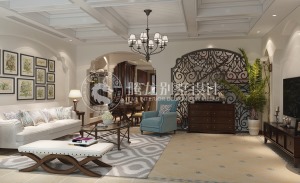 大华兰湖天境350平别墅项目装修美式风格设计案例展示，上海腾龙别墅设计作品！