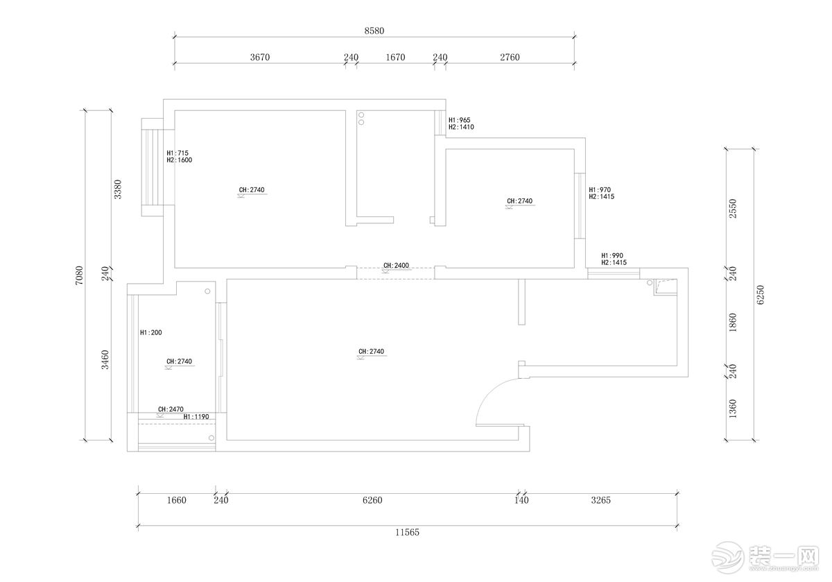 【智造家整装】俪珠华庭+现代原木风+原始户型图+二居室89平11万