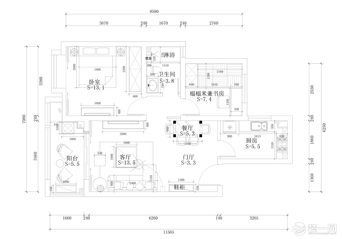 【智造家整装】俪珠华庭+现代原木风+平面方案图+二居室89平11万