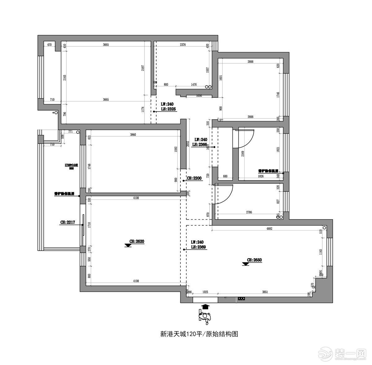 【智造家整装】新港天城+北欧风+原始户型图+三居室120㎡ 17万