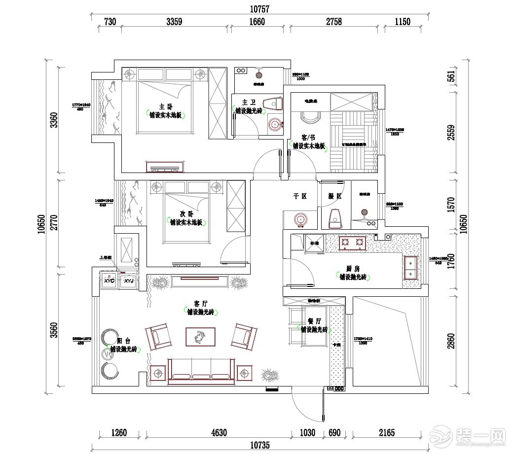 【智造家整裝】錦繡花城+美式+平面設(shè)計(jì)圖+103㎡ 14萬(wàn)