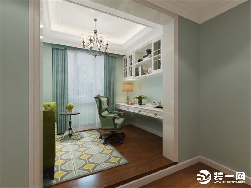 美式简约风格设计讲究简约大气、线条洗练。淡色系墙面、天花板、沙发与深色系的茶几、沙发后背墙纸相得益彰