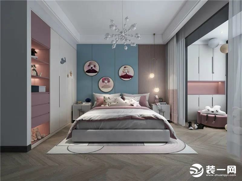 卧室地面选用木地板，嵌入式衣柜