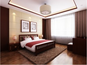 富力八号园136平中式风格卧室布置效果图