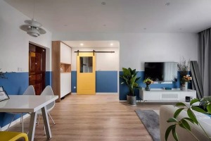 【太原一家一装饰】86㎡两室，蓝白拼接墙面，从客厅美到卧室
