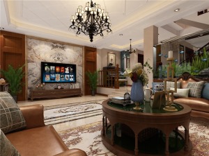 徐州保利花园三居室100平中式风格电视墙