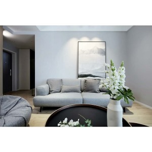 客厅主要以突出时尚现代简约和舒适为主，灰色调逐渐蔓延渗透，融入木色的柔和，简约大气的沙发