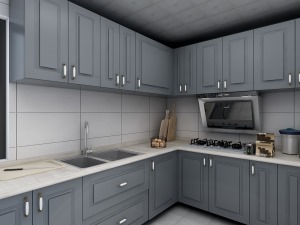 厨房橱柜颜色不是很压抑，显得厨房很干净，而且采用亚克力材质，后期好打理，耐高温，不易变形。