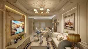 豪华大气的客厅空间，每一处都透露着高级与优雅。欧式柔美的线条极具美感，奢华的皮质沙发，就连顶部天花板