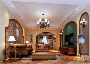 家具为古典弯腿式，富丽的窗幔是固定模式，空间整体华美高雅，富丽浪漫的气氛。