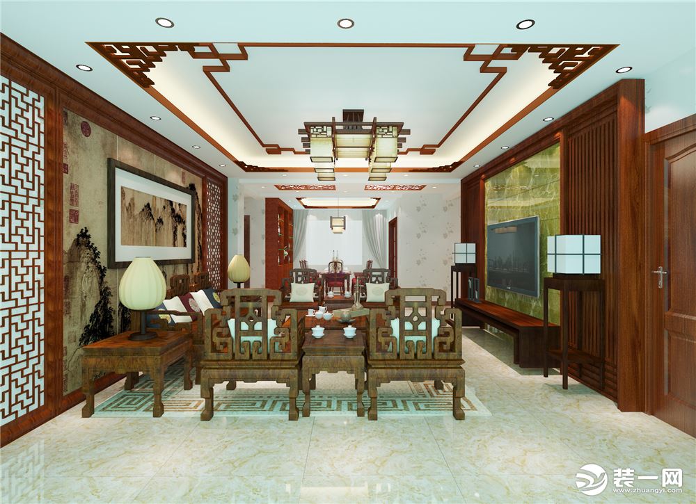 中式风格三居室客厅效果图