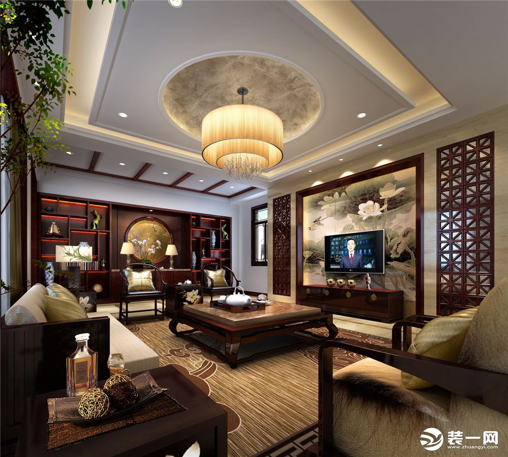 中式风格别墅起居室装修效果图