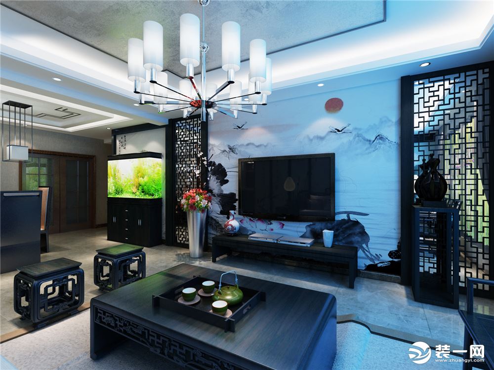 中式风格三居室电视墙装修设计