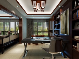 中式风格三居室书房装修设计