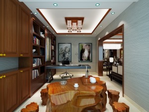 中式风格三居室书房装修设计