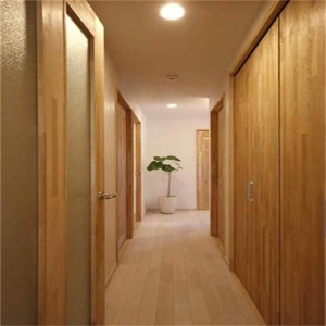木质的地板搭配木质的家具，一体感一涌而出。磨砂玻璃门，有效的调节了室内的亮度。