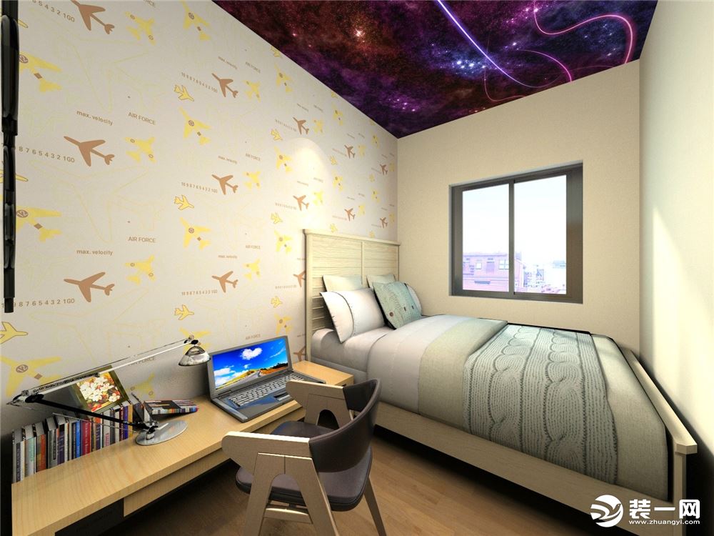 卧室是人们待的最久的地方，暖颜色的壁纸，加上木色的家具，舒服，温馨。