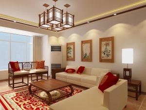 华元和庭小区三居室中式风格沙发背景墙设计效果图