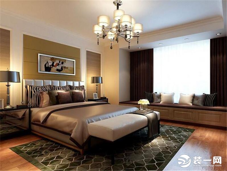 大同富力城110平三居室中式风格装修设计，卧室装修设计效果图