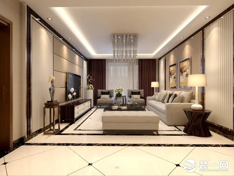 新中式风格：走廊、客厅视角