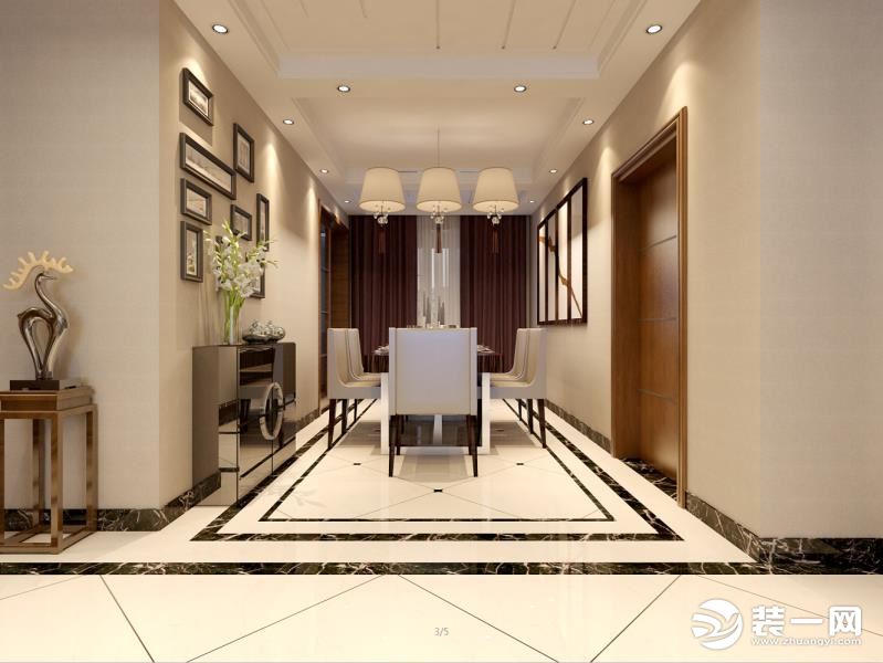 新中式风格：走廊、餐厅视角