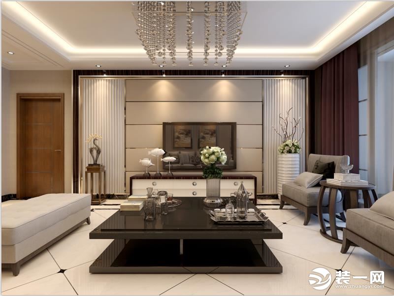 新中式风格：客厅、电视背景墙视角
