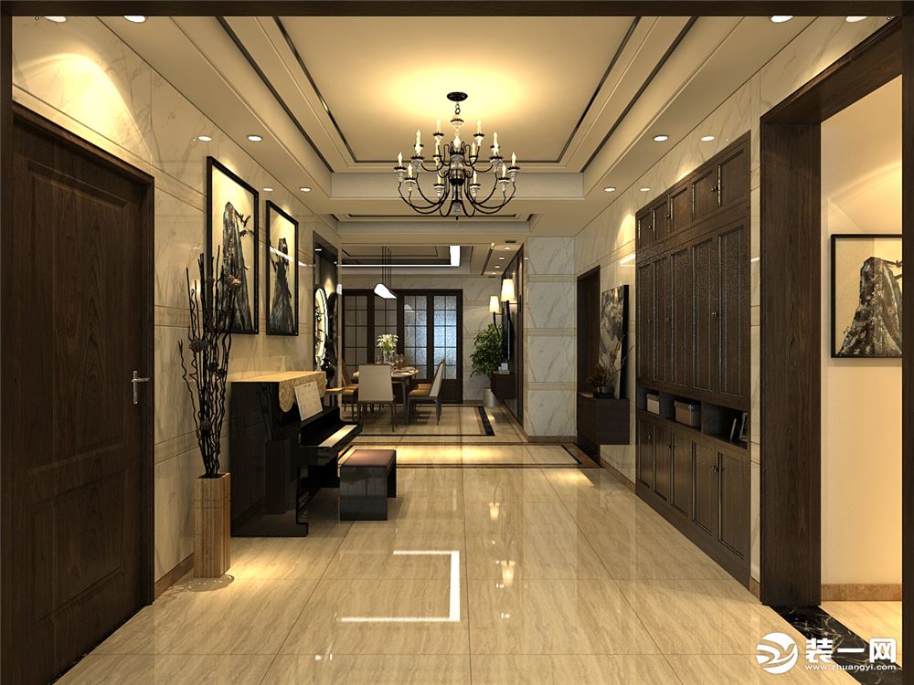 现代中式风格：走廊、餐厅视角