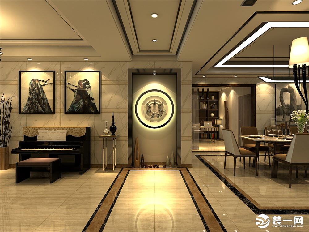 现代中式风格：走廊、餐厅视角