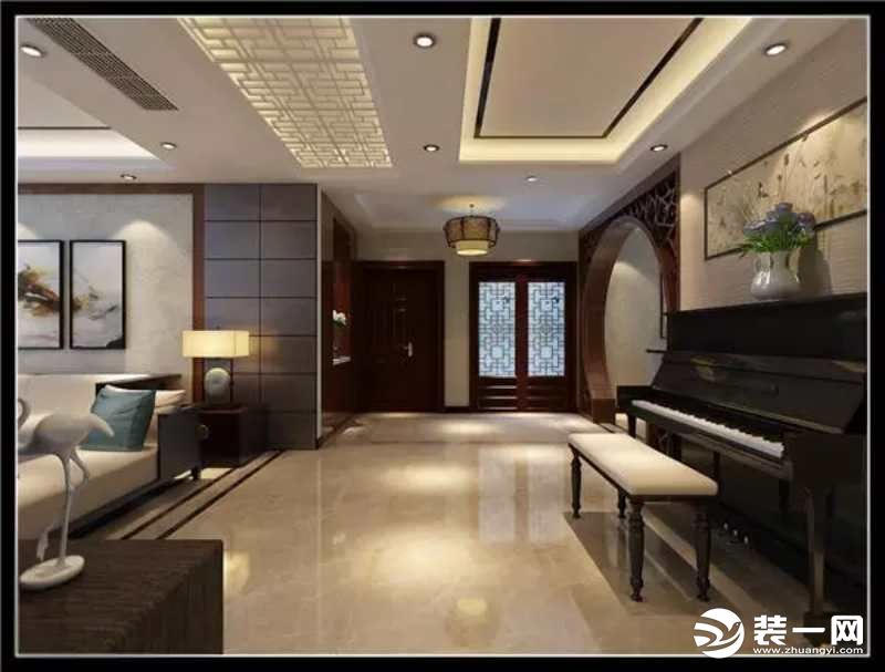 中式风格：走廊客厅视角