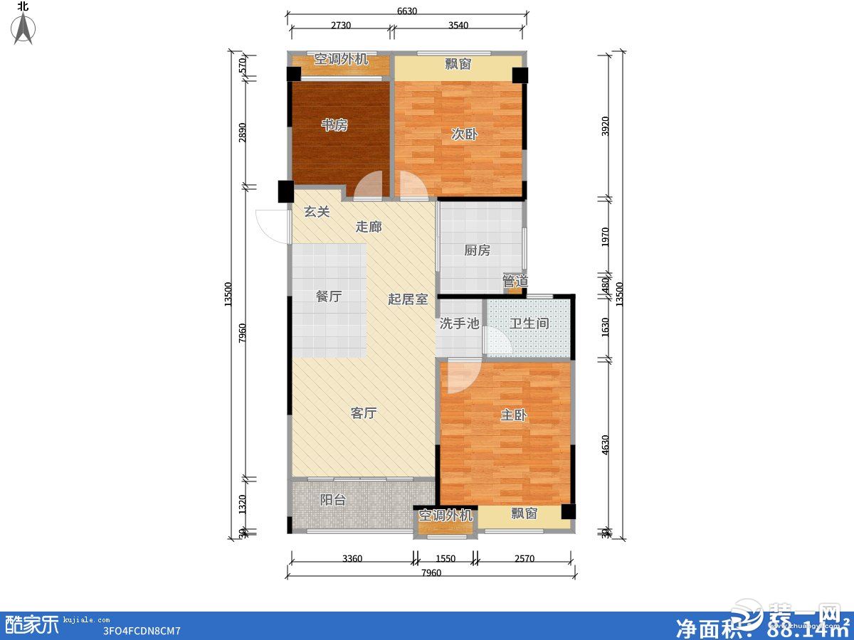 户型图【梧桐装饰】三居室苏州新区金科天籁城95㎡现代简约风9万