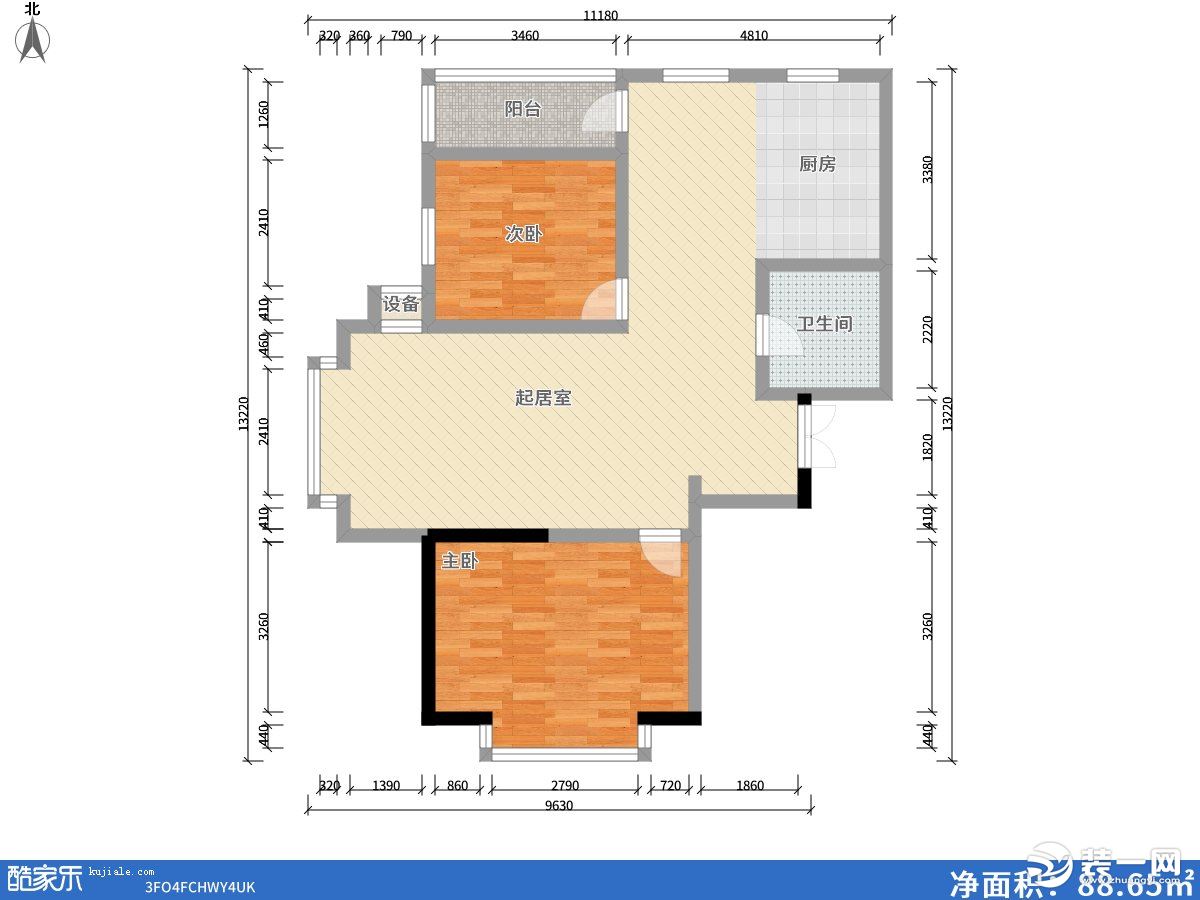 户型图【梧桐装饰】庆元家园80平现代简约6万家装二居室