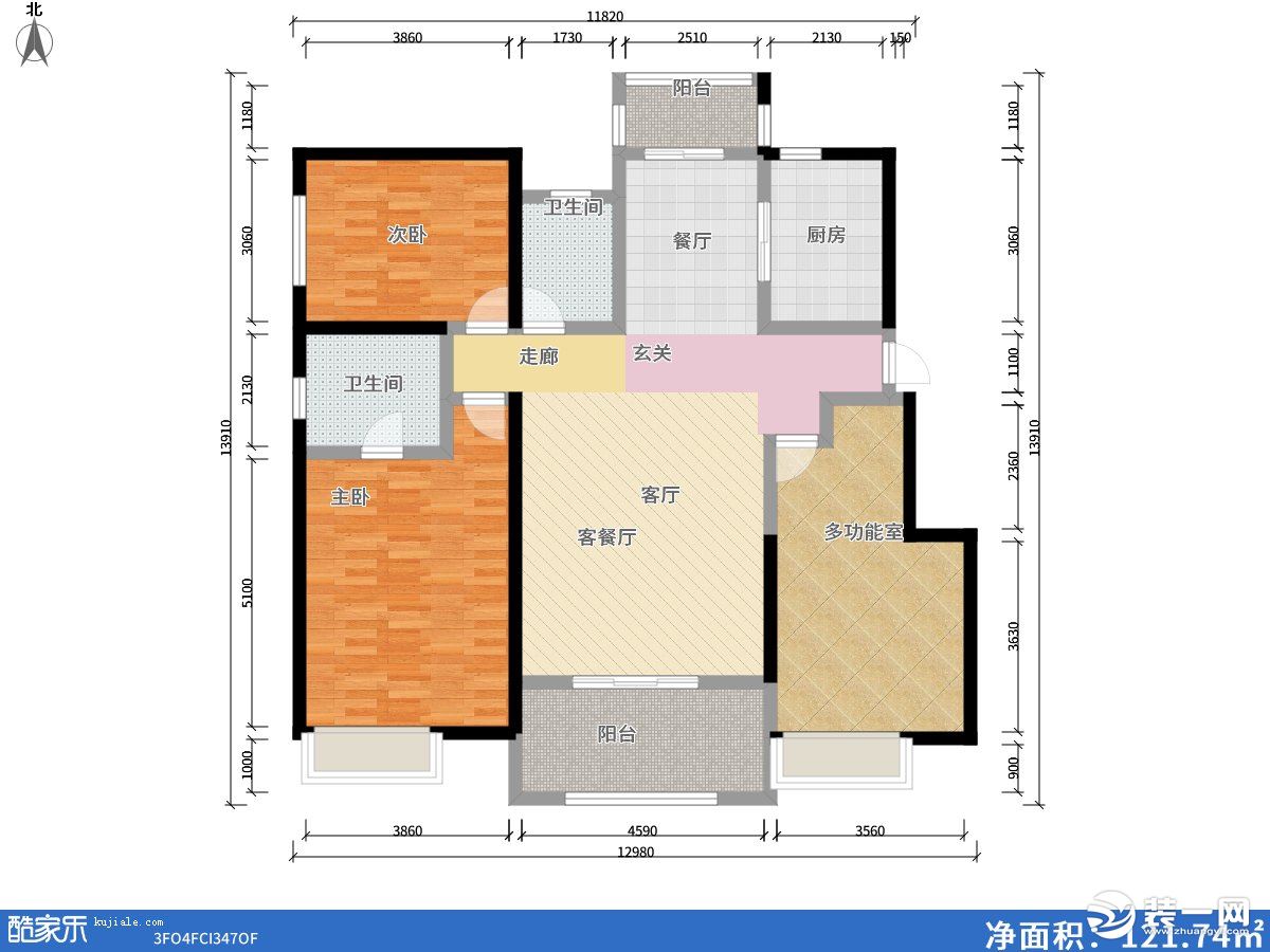 户型图【梧桐装饰】苏州山湖一号140平北欧风20万家装三居室